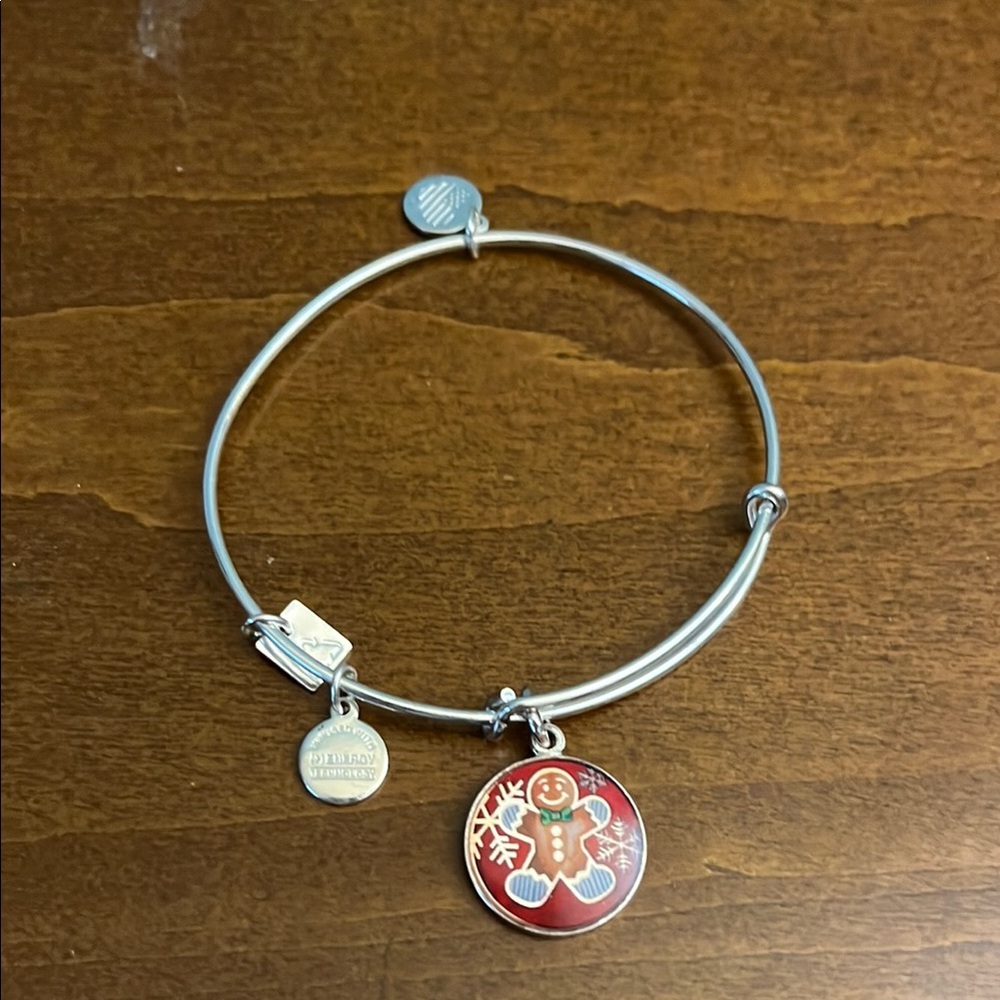 Alex & Ani Silver Bangle Bracelet with Gingerbread Charm